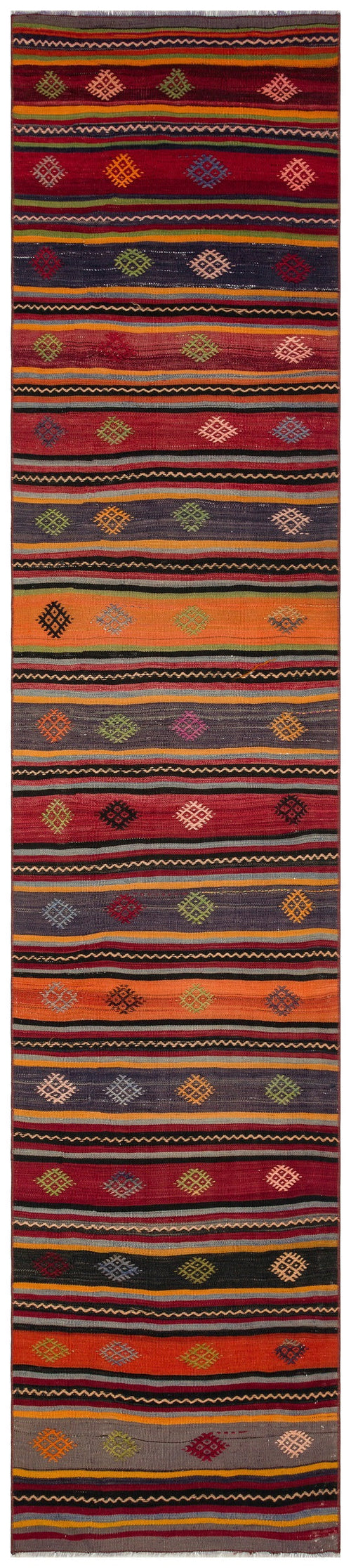 Girit Red Striped Wool Handmade Area Rug 2'8" x 11'10"