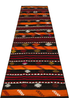 Girit Orange Geometric Wool Handmade Area Rug 2'9" x 10'0"