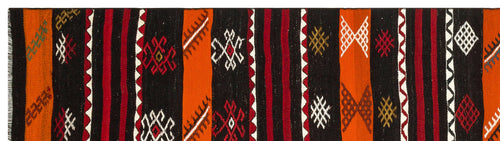 Girit Orange Geometric Wool Handmade Area Rug 2'9" x 10'0"