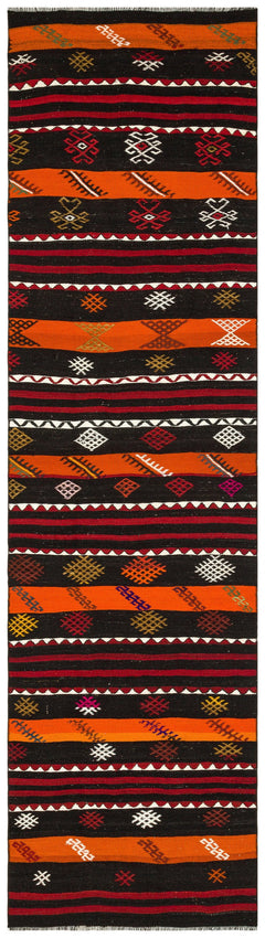 Girit Orange Geometric Wool Handmade Area Rug 2'9" x 10'0"