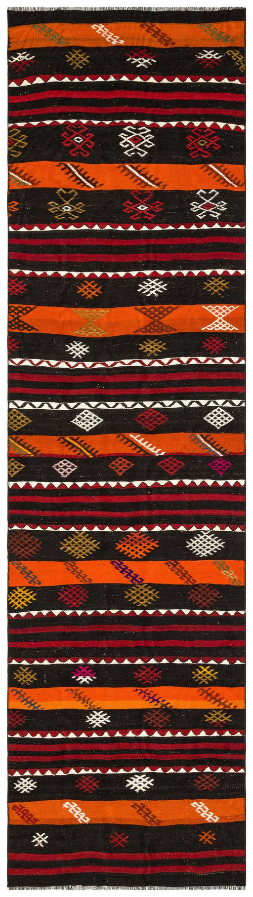 Girit Orange Geometric Wool Handmade Area Rug 2'9" x 10'0"