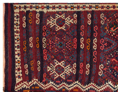 Girit Burgundy Geometric Wool Handmade Area Rug 5'2" x 6'6"