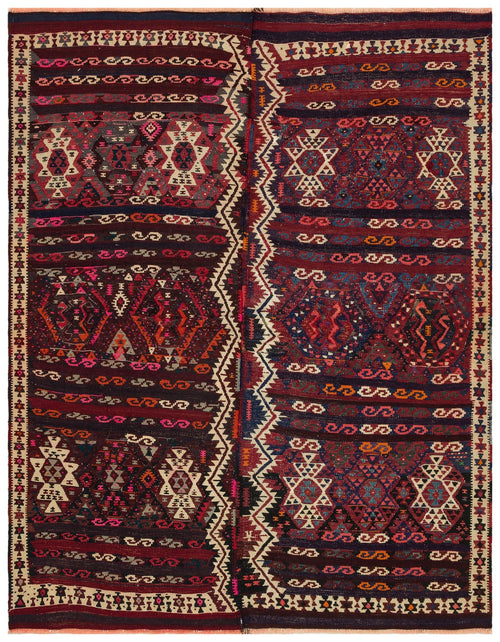 Girit Burgundy Geometric Wool Handmade Area Rug 5'2" x 6'6"