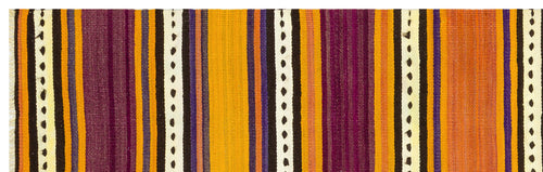 Girit Yellow Striped Wool Handmade Area Rug 3'0" x 9'7"