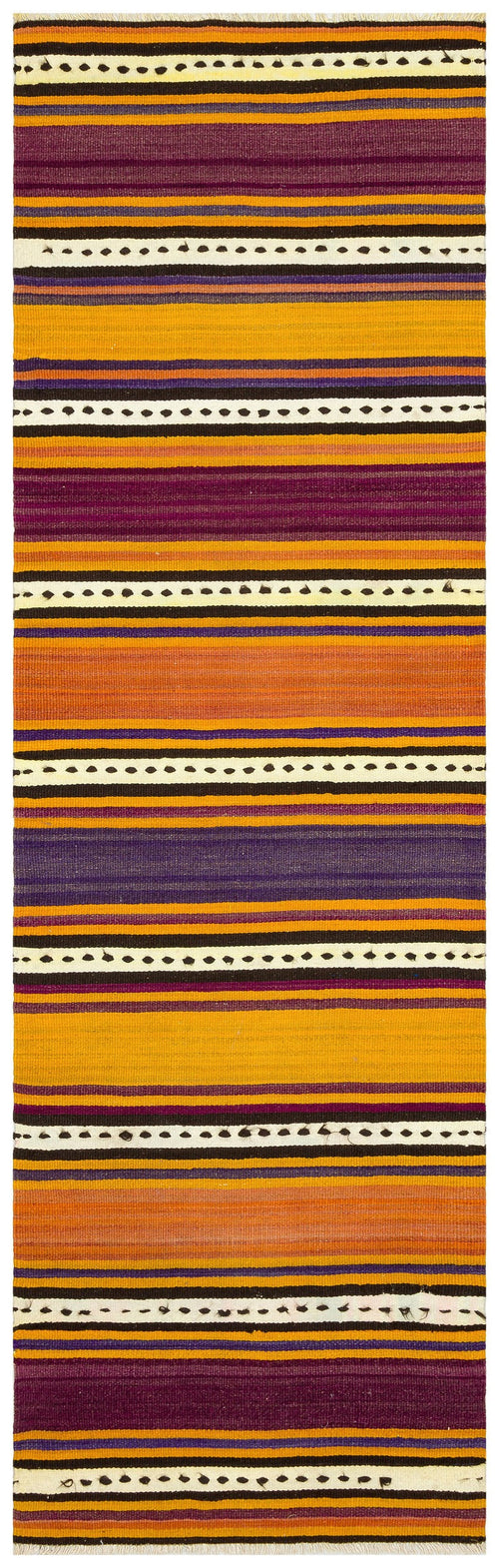 Girit Yellow Striped Wool Handmade Area Rug 3'0" x 9'7"