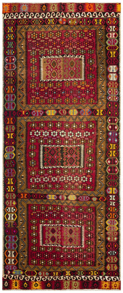 Girit Brown Geometric Wool Handmade Area Rug 4'7" x 10'10"