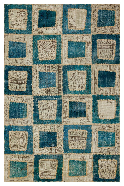 Iskece Turquoise Vintage Wool Handmade Area Rug 5'4" x 8'0"