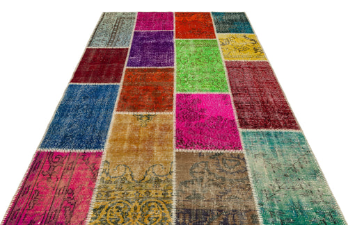 Iskece 36500 Beige Patchwork Wool Handmade Area Rug 5'3" x 7'7"