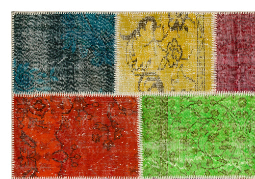 Iskece 36500 Beige Patchwork Wool Handmade Area Rug 5'3" x 7'7"