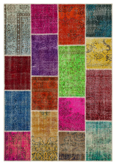 Iskece 36500 Beige Patchwork Wool Handmade Area Rug 5'3" x 7'7"