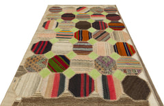 Iskece 36506 Beige Patchwork Wool Handmade Area Rug 5'3" x 7'7"