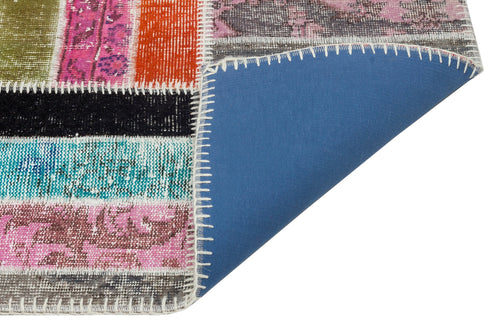 Iskece 36507 Beige Patchwork Wool Handmade Area Rug 5'3" x 8'0"