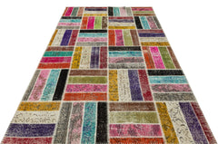 Iskece 36507 Beige Patchwork Wool Handmade Area Rug 5'3" x 8'0"