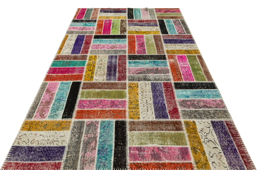 Iskece 36507 Beige Patchwork Wool Handmade Area Rug 5'3" x 8'0"