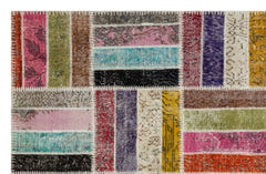 Iskece 36507 Beige Patchwork Wool Handmade Area Rug 5'3" x 8'0"