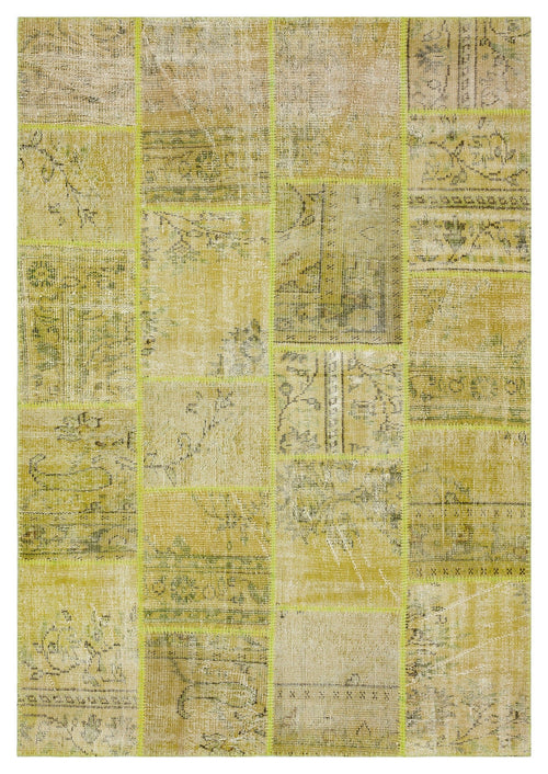 Iskece 36508 Yellow Vintage Wool Handmade Area Rug 5'3" x 7'7"