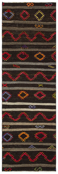 Girit Brown Striped Wool Handmade Area Rug 2'7" x 8'1"