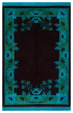 Kavala Green Classic Wool Handmade Area Rug 5'5" x 8'2"