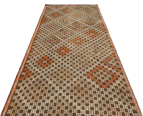Girit Brown Geometric Wool Handmade Area Rug 4'6" x 9'4"