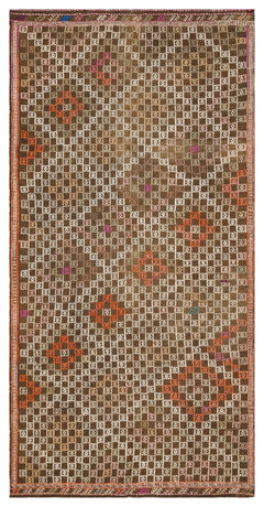 Girit Brown Geometric Wool Handmade Area Rug 4'6" x 9'4"