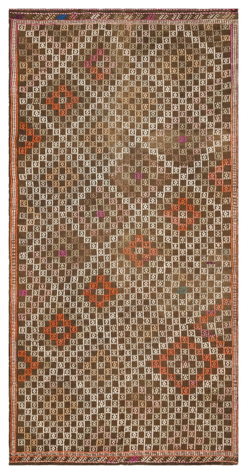 Girit Brown Geometric Wool Handmade Area Rug 4'6" x 9'4"