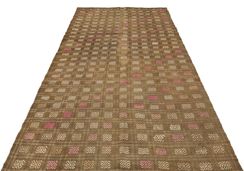 Girit Brown Geometric Wool Handmade Area Rug 5'4" x 9'9"