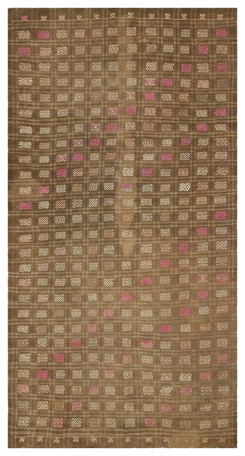 Girit Brown Geometric Wool Handmade Area Rug 5'4" x 9'9"