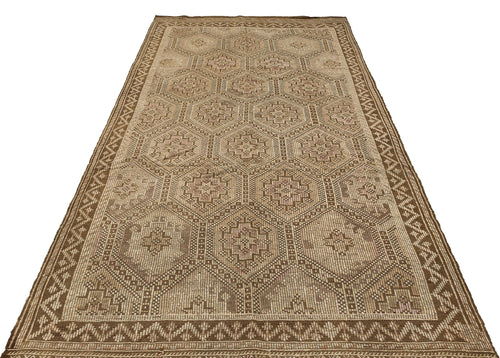 Girit Brown Geometric Wool Handmade Area Rug 5'11" x 9'5"