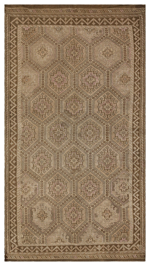 Girit Brown Geometric Wool Handmade Area Rug 5'11" x 9'5"