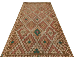 Girit Brown Geometric Wool Handmade Area Rug 5'1" x 10'6"