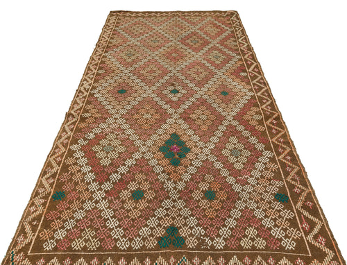 Girit Brown Geometric Wool Handmade Area Rug 5'1" x 10'6"
