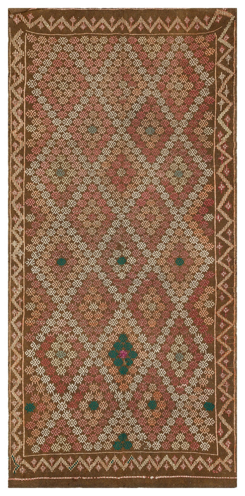 Girit Brown Geometric Wool Handmade Area Rug 5'1" x 10'6"
