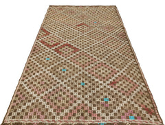 Girit Brown Geometric Wool Handmade Area Rug 4'10" x 8'8"