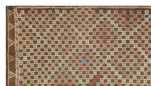 Girit Brown Geometric Wool Handmade Area Rug 4'10" x 8'8"