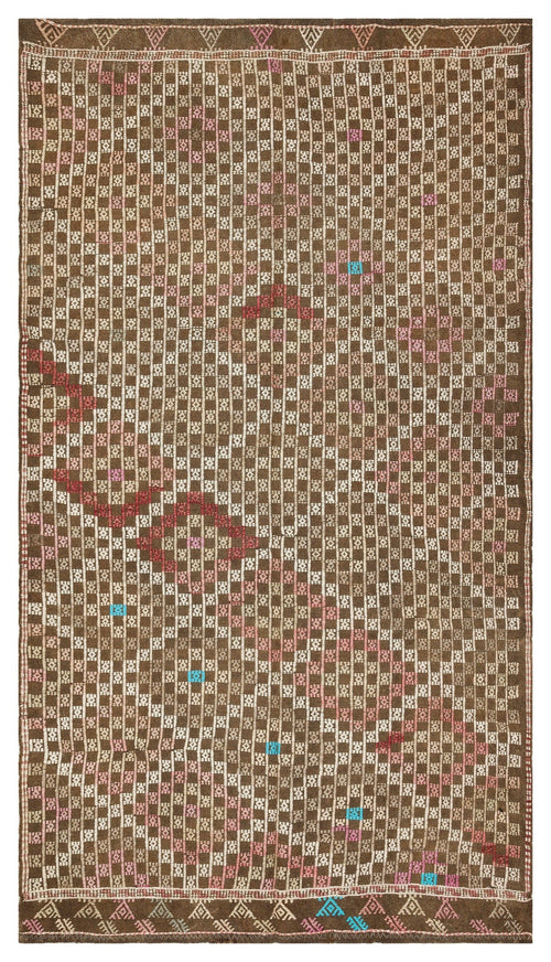 Girit Brown Geometric Wool Handmade Area Rug 4'10" x 8'8"