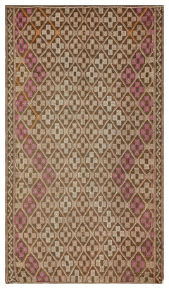 Girit Brown Geometric Wool Handmade Area Rug 5'5" x 9'5"