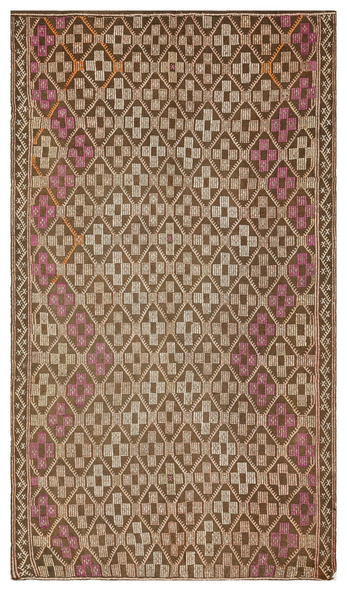 Girit Brown Geometric Wool Handmade Area Rug 5'5" x 9'5"