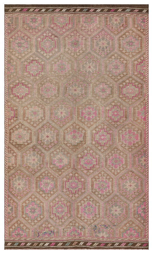 Girit Brown Geometric Wool Handmade Area Rug 6'0" x 9'10"