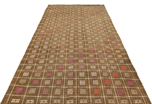 Girit Brown Geometric Wool Handmade Area Rug 5'7" x 9'10"