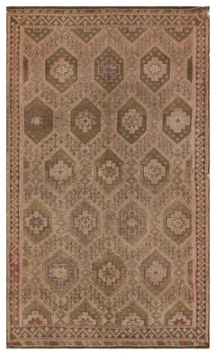 Girit Brown Geometric Wool Handmade Area Rug 5'5" x 9'5"