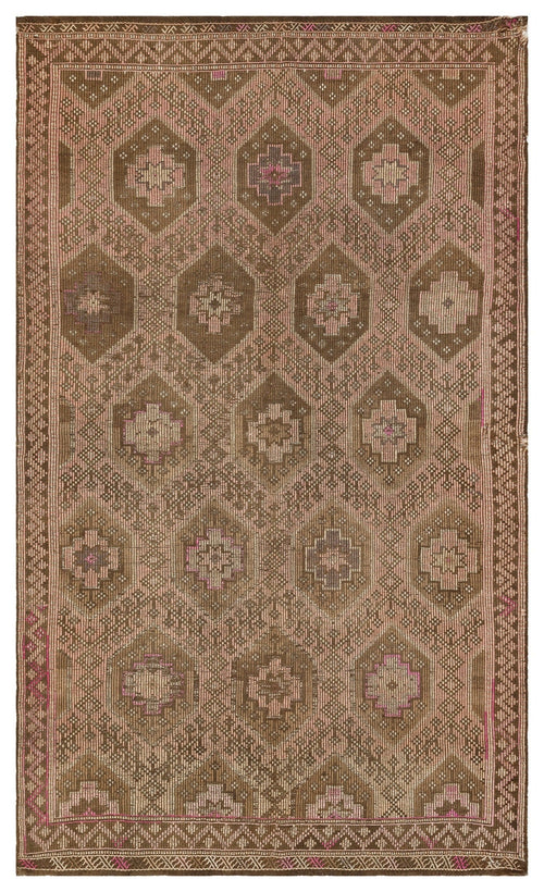 Girit Brown Geometric Wool Handmade Area Rug 5'5" x 9'5"