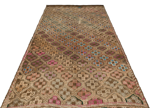 Girit Brown Geometric Wool Handmade Area Rug 5'3" x 9'9"