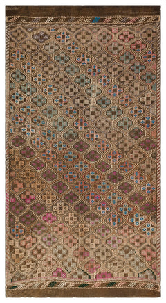 Girit Brown Geometric Wool Handmade Area Rug 5'3" x 9'9"