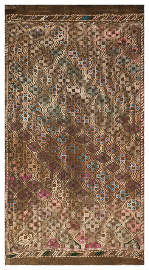 Girit Brown Geometric Wool Handmade Area Rug 5'3" x 9'9"