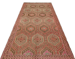 Girit Brown Geometric Wool Handmade Area Rug 4'11" x 10'0"
