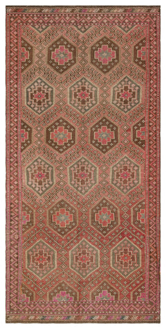 Girit Brown Geometric Wool Handmade Area Rug 4'11" x 10'0"