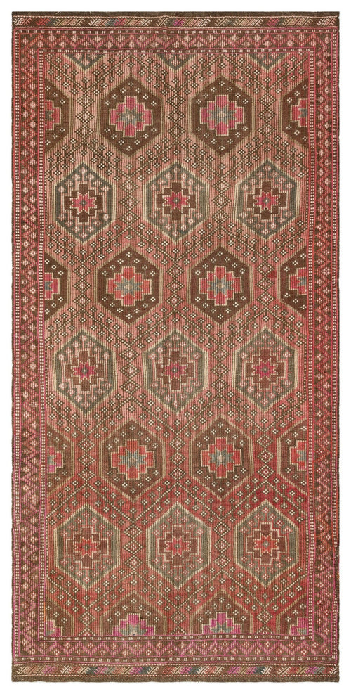 Girit Brown Geometric Wool Handmade Area Rug 4'11" x 10'0"