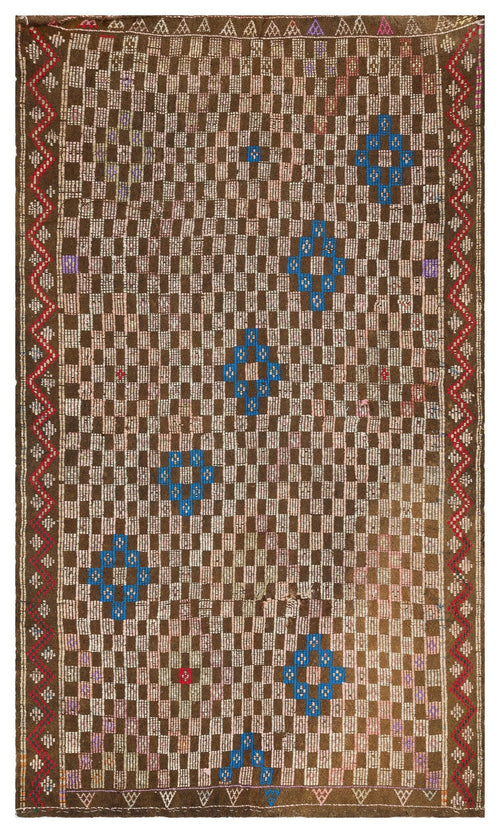 Girit Brown Geometric Wool Handmade Area Rug 5'9" x 9'1"