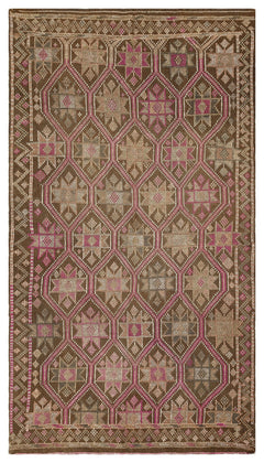 Girit Brown Geometric Wool Handmade Area Rug 5'2" x 9'5"