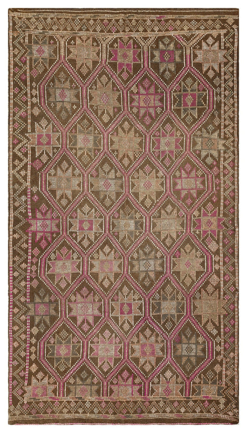 Girit Brown Geometric Wool Handmade Area Rug 5'2" x 9'5"